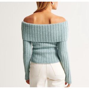 Abercrombie & Fitch XL Off Shoulder Foldover Ribbed Knit Sweater Light Blue